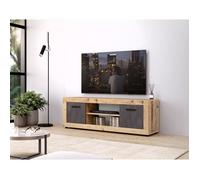 Meuble de salon - VIVALDI - LUNA RTV 2D - Bois ancien - Portes gris foncé - Étagères ouvertes