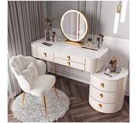 Meuble de toilette en bois véritable avec 6 tiroirs, écran tactile, miroir HD, plateau de table, 3 lumières de luminosité, chaise incluse, ensemble de maquillage de luxe pour femme, 100 cm