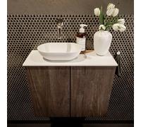 Meuble de toilette Mondiaz Fowy 60x50x23cm marron foncé mat 0 trou de robinet lavabo : gauche 2 portes solid surface avec plan Melamine couleur lavabo : blanc FOWY59011darkbrowntalc