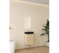 Meuble de toilette Nurion Nora avec vasque noir mat et meuble en bois clair 41 × 22,5 × 65 cm