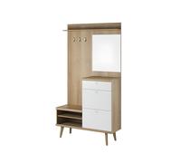 Meuble d'entrée 2 portes 1 tiroir avec étagères Blanc et Bois 110 cm - JEANNE