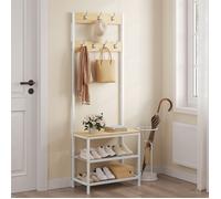 Meuble d'Entrée 3 en 1 - WOLTU Portemanteau - Banc et Étagère à Chaussures - Métal+Bois - Chêne Clair+Blanc