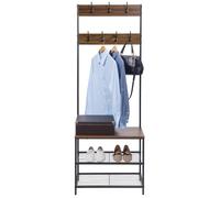 Meuble d'Entrée 3 en 1 - WOLTU Portemanteau - Banc et Étagère à Chaussures - Métal+Bois - Noir+Brun foncé