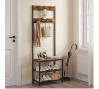 Meuble d'Entrée 3 en 1 - WOLTU Portemanteau - Banc et Étagère à Chaussures - Métal+Bois - Noir+Marron Rustique