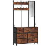 Meuble d'entrée 4 en 1 style industriel multi-rangement métal noir effet bois vieilli