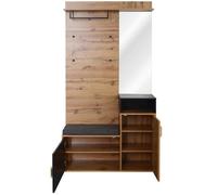 meuble d'entrÉe,4-Tier Hook Wardrobe Set w/Mirror, Shoe Cabinet, Wall Closet, Top Storage & Hallway Stool - Space-Saving Organizer