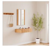 Meuble d'entrée - Amira - Chêne Alba - Miroir inclus - Tiroir pratique - Design cannelé