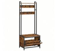 Meuble d’Entrée avec Banc, 7 Crochets et Étagère - Style Industriel - Marron Rustique et Noir
