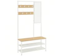 Meuble D'entrée Avec Crochets, Vestiaire, 35 X 98 X 180 Cm, Style Moderne, Couleur Chêne Et Blanc Blanc