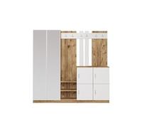 CONCEPT USINE | Meuble d'Entrée Style Scandinave | Design Anka | Bois & Blanc Double Miroir | Rangements Pratiques | Élégant et Fonctionnel | Qualité & Durabilité | Idéal pour Couloir, Séjour, Salon