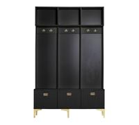 Meuble d'Entrée avec Penderie et Banc Chaussures - Meuble de Rangement avec Niches Crochets - 120x40x191 5 cm- Noir