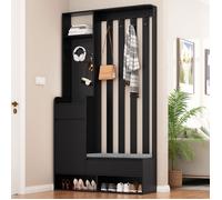 Meuble d'entrée - Becag - Vestiaire d'entrée avec tableau à fiches - Portemanteau d'entrée avec banc - 180x100x35cm - Noir