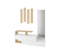Meuble d'entrée bois/blanc et porte-manteaux RAMAR