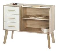 Meuble d'Entrée Chêne 3 Tiroirs Blancs - Rideau Blanc - L 110 x l 44 x H 87.9 cm Blanc G