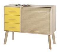 Meuble d'Entrée Chêne 3 Tiroirs Jaunes - Rideau Chêne - L 110 x l 44 x H 87.9 cm marron G