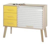 Meuble d'Entrée Chêne 3 Tiroirs Jaunes - Vagues Grises 810 - L 110 x l 44 x H 87.9 cm marron G