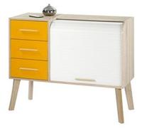 Meuble d'Entrée Chêne 3 Tiroirs Oranges - Rideau Blanc - L 110 x l 44 x H 87.9 cm marron G