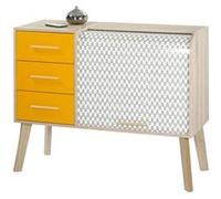 Meuble d'Entrée Chêne 3 Tiroirs Oranges - Vagues Grises 810 - L 110 x l 44 x H 87.9 cm marron G