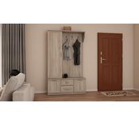 Meuble d'entrée Combi 120 cm en chêne clair avec ferrures Premium et banc