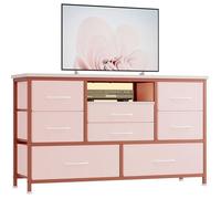 Meuble d'entrée Commode de rangement TV -8 tiroirs avec éclairage LED et station de imputer -Rose