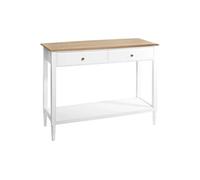 Meuble d'entrée Console 2 tiroirs coloris blanc et bois - Longueur 110 x Profondeur 40 x Hauteur 85cm - -