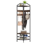HOMCOM Meuble d'entrée angle Portemanteau 8 Patères Mobiles Brun Rustique | Vestiaire à 4 Niveaux, Rangement pour Chaussures, 2 Étagères, Style Industriel, pour Couloir, Entrée, Chambre