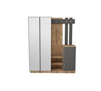 Meuble d'entrée design bois et gris avec miroir ANKA