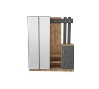Meuble d'entrée design bois et gris avec miroir ANKA