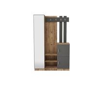 Meuble d'entrée design bois et gris miroir ANKA