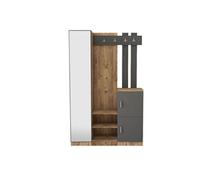 Meuble d'entrée design bois et gris miroir ANKA