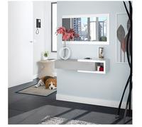 Couloir avec tiroir et Miroir, Meuble d'entrée, Modèle Noon, Fini en Artik Blanc et Gris Ciment, Dimensions : 95 cm (Largeur) x 19 cm (Hauteur) x 26 cm (Profondeur)