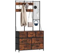 Meuble d'entrée - HOMCOM - 4 en 1 - 7 tiroirs en tissu et 14 crochets - cadre en acier - 100 x 30 x 183 cm - brun rustique