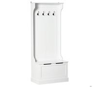 HOMCOM Meuble d'entrée 4 en 1, vestiaire d'entrée avec banc de rangement et 4 crochets doubles, style moderne, porte manteau pour couloir, chambre, salon, 71,5 x 39,5 x 170 cm, blanc