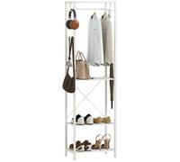 Vestiaire d'entrée portant - penderie, 4 patères, 3 étagères - dim. 52 x 30 x 180 cm - blanc