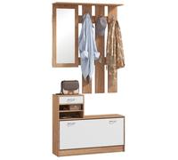 Meuble d'entrée HOMCOM vestiaire avec panneau porte-manteau, miroir et banc à chaussures - 6 crochets et étagère réglable