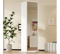 Meuble d'entrée pivotant avec miroir pleine longueur 4 niches ouvertes et 1 tiroir en MDF blanc 45×45×168 cm