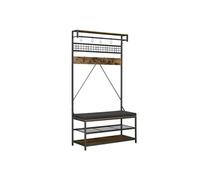 VEVOR Meuble d'Entrée 183 cm, Porte Manteaux avec Banc à Chaussures 3 Niveaux, Rangement pour Couloir Chambre Dressing Salon, Vestiaire d'Entrée Autoportant en Acier, avec Patères et Tringle