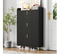 Meuble d'entrée rangement à chaussures 80 cm noir - 3 rabats 6 compartiments réglables sécurité anti-basculement