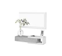 Buffet Pegane Meuble d'entrée réversible avec Miroir et 1 Tiroir coloris blanc artic / ciment - 19 x 95 x 26 cm