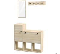 Meuble d'entrée Set 3 en 1 - Banc à Chaussures (9 Paires), Porte-Manteau Mural (4 Crochets) & Armoire avec Miroir, MDF