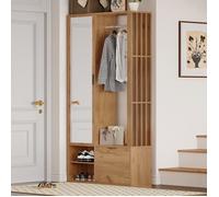 Meuble d'entrée, vestiaire 100 cm 6-en-1, Porte-manteau, miroir, étagère à linge, rangement bas, couleur bois