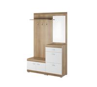 Meuble d'entrée vestiaire 4 portes 1 tiroir blanc et bois 135 cm - MAYA