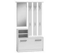 Meuble d'entrée - VESTIAIRE - Blanc - 180 cm - 85 cm - 24 cm - Avec miroir et armoire à chaussures