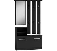 Meuble d'entrée - VITTORIA - 6 crochets - Miroir - 2 niches - Rangement chaussures 180x85x24