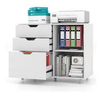 Meuble Des Documents Mobile Bureau Costway 3 Tiroirs&étagères Réglables&roulettes Pour Lettre, A4, 81x40x66,5cm Blanc Multicolore