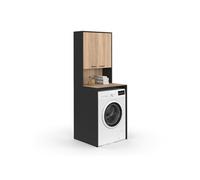 IDMarket – Meuble dessus de machine à laver Wallis – Placard noir, bois façon hêtre