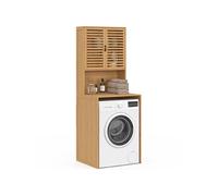 Meuble dessus machine à laver en bambou avec placard et plan de travail L65x60xH180 cm Naturel