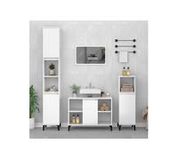vidaXL Meuble d'Évier, Armoire de Lavabo avec 5 Compartiments et Porte, Meuble sous Lavabo avec Pieds Salle de Bain, Industriel, Blanc Brillant Bois d'Ingénierie