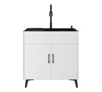 Meuble d'évier commercial en acier inoxydable avec robinet sous évier de cuisine pour restaurant, cuisine, buanderie (60 x 45 cm, noir)