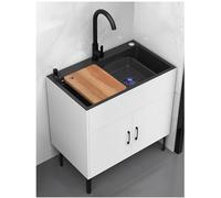 Meuble d'évier de cuisine commercial blanc - Évier utilitaire à cuve unique avec robinet extractible chaud et froid, parfait pour garage, restaurant, buanderie - 75 x 45 x 7 cm